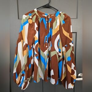 Brand NEW! August Sky Colorful Geometric Women's Top SZ S NWOT